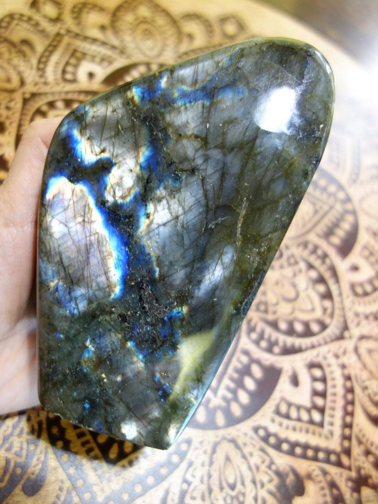 Rare Silvery Purple & Cobalt Blue Patterns Large Labradorite Self Standing Specimen - Earth Family Crystals