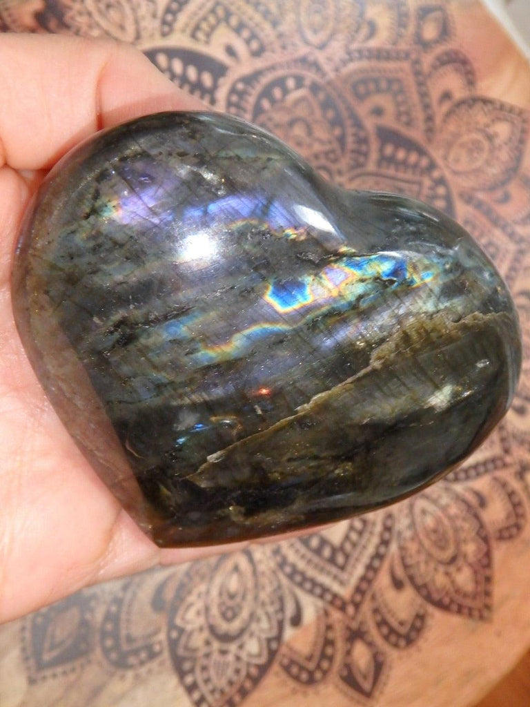 Rare Purple Flashes Mysterious Labradorite Love Heart Carving - Earth Family Crystals