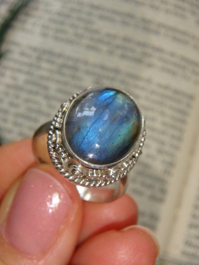 Elegant Blue Flashes Labradorite Gemstone Ring In Sterling Silver (Size 8) - Earth Family Crystals