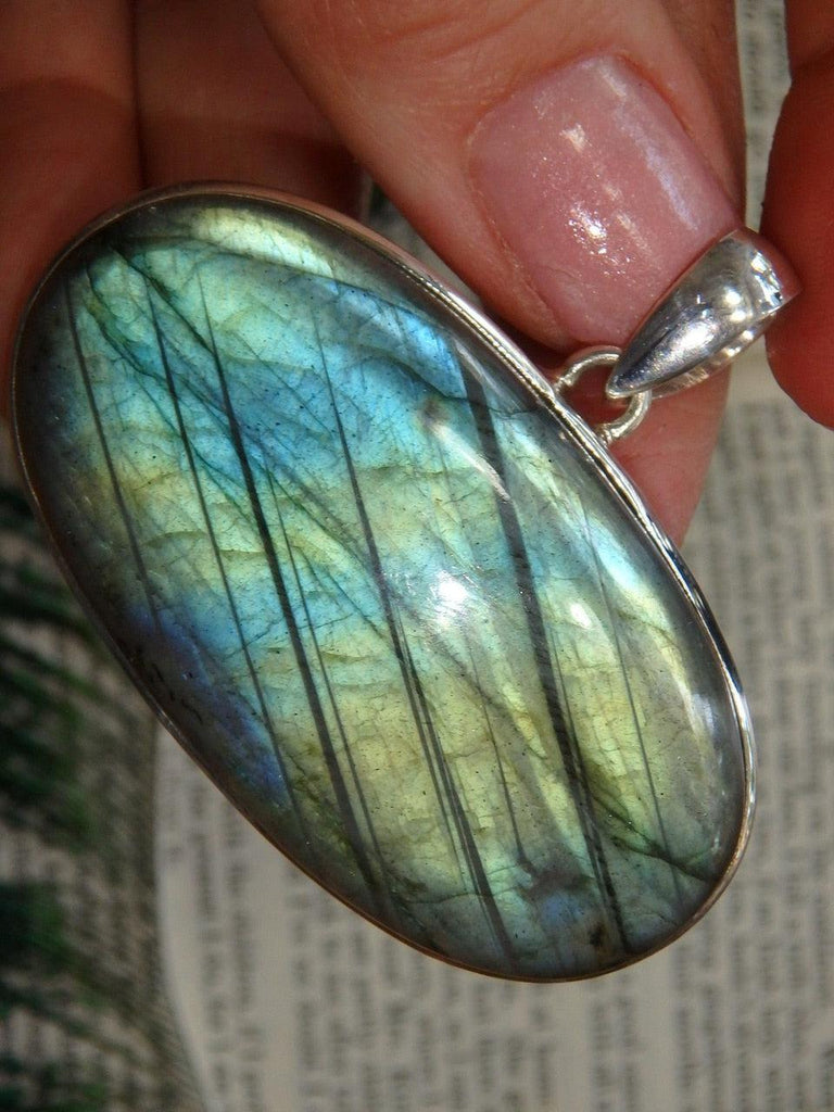 Outworldly Chunky! Exquisite Golden & Blue Ribbon Flash Labradorite Pendant in Sterling Silver (Includes Silver Chain) - Earth Family Crystals
