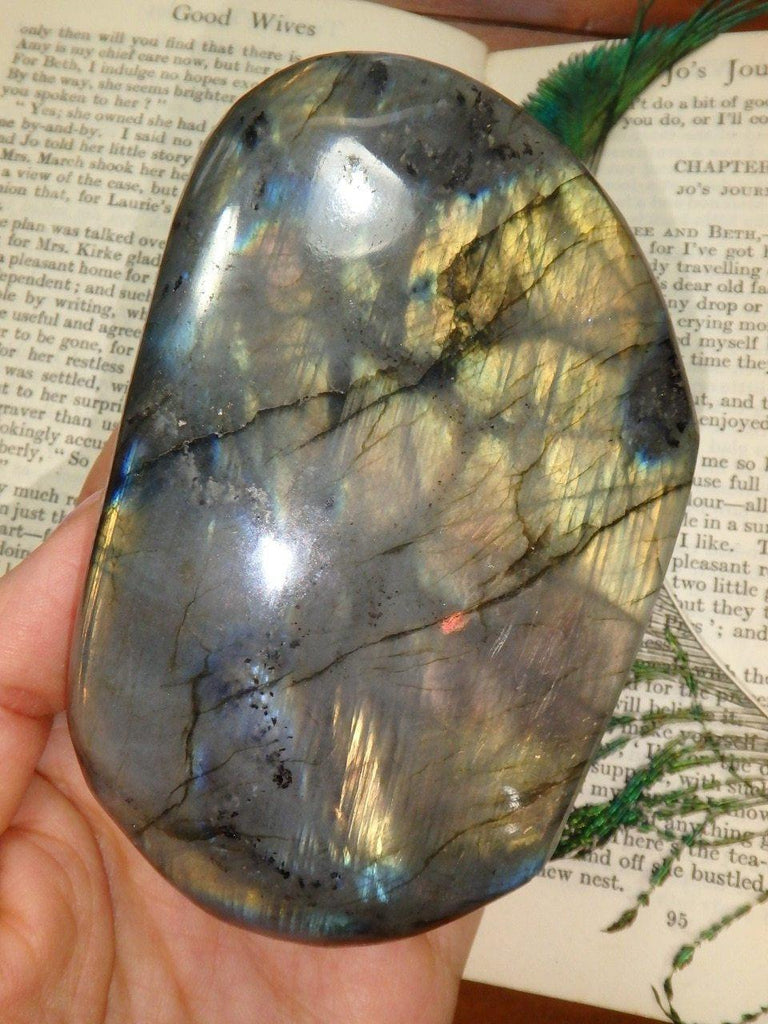 Dancing Golden Flashes Labradorite Standing Specimen - Earth Family Crystals