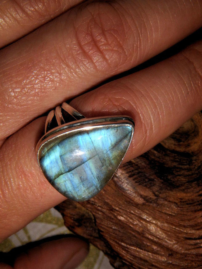 Mysterious Blue Flashes Labradorite Ring in Sterling Silver (Size 8) - Earth Family Crystals