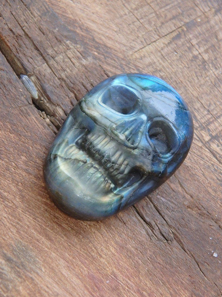 Amazing Hand Carved Golden & Blue Labradorite Skull Hand Held Specimen - Earth Family Crystals