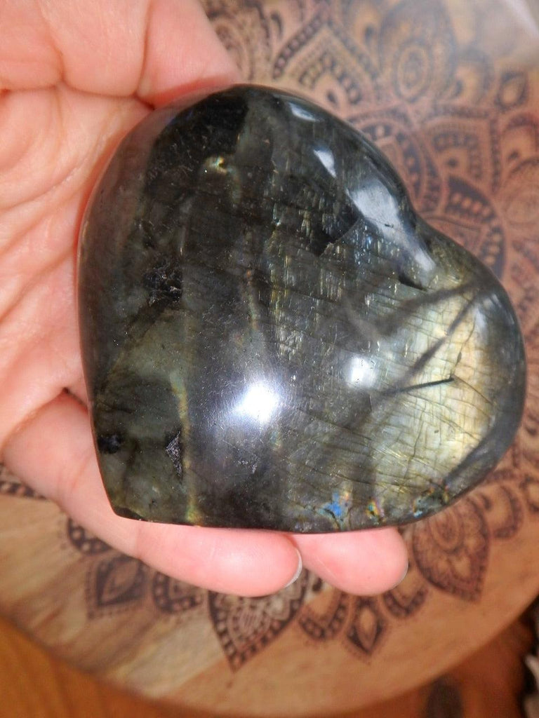 Rare Purple Flashes Mysterious Labradorite Love Heart Carving - Earth Family Crystals