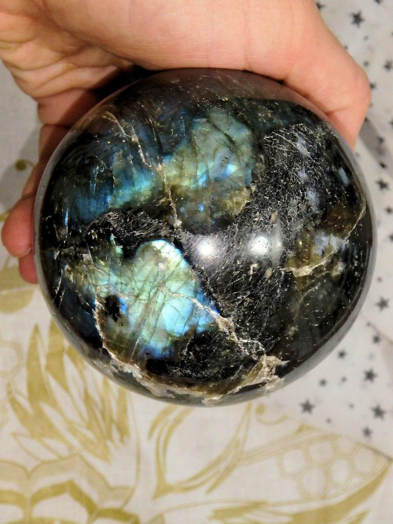 XL Flashes of Blue & Golden Labradorite Polished Sphere - Earth Family Crystals