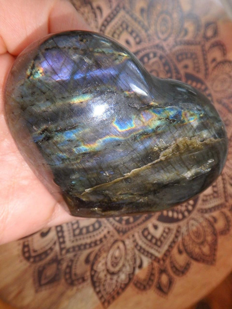 Rare Purple Flashes Mysterious Labradorite Love Heart Carving - Earth Family Crystals