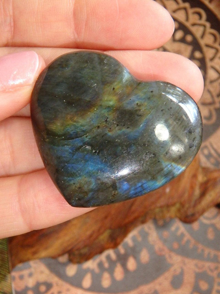 Pretty Blue & Golden Labradorite Hand Held Heart - Earth Family Crystals