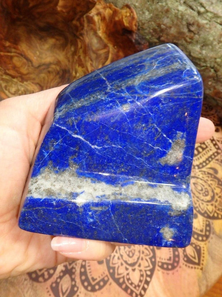 High Grade Deep Azure Blue Lapis Lazuli Standing Specimen With Pyrite Flecks - Earth Family Crystals