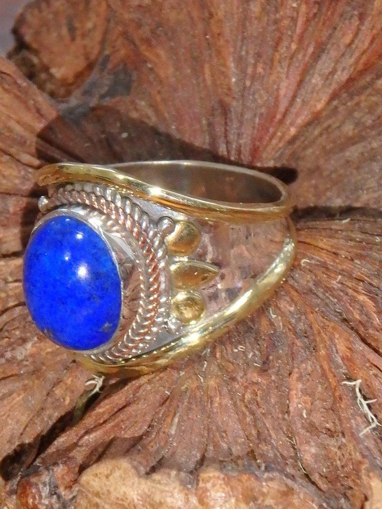 Mesmerizing Cobalt Blue Lapis Lazuli Golden & Sterling Silver Ring (Size 8) - Earth Family Crystals