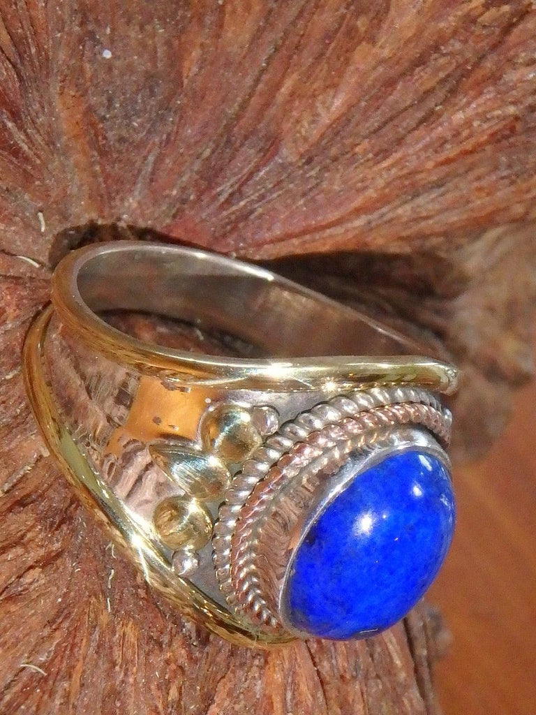 Mesmerizing Cobalt Blue Lapis Lazuli Golden & Sterling Silver Ring (Size 8) - Earth Family Crystals