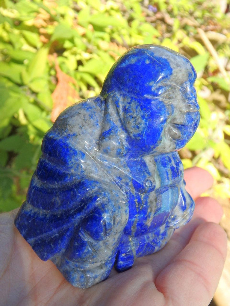 Happy Buddha Carving in Lapis Lazuli - Earth Family Crystals