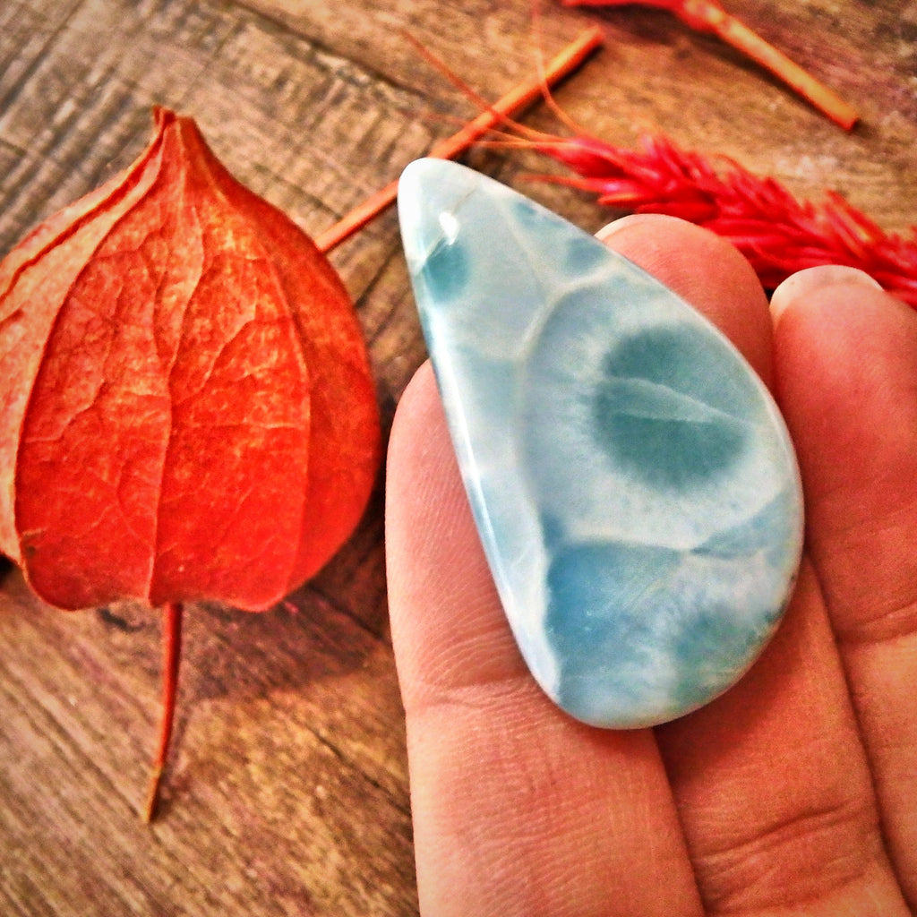 Pretty Creamy Blue Patterns Larimar Cabochon Perfect for Crafting - Earth Family Crystals