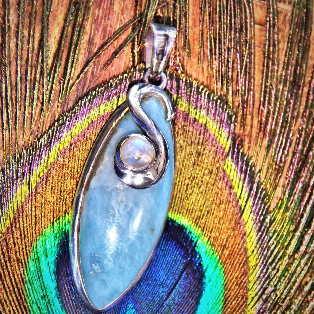 Deep Blue Larimar & Rainbow Moonstone Sterling Silver Pendant (Includes Silver Chain) - Earth Family Crystals