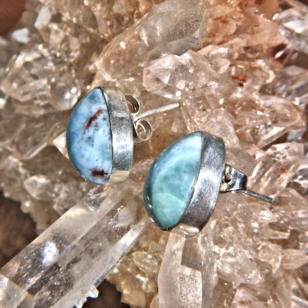 Cute Blue Serenity Larimar Stud Earrings in Sterling Silver 8 - Earth Family Crystals