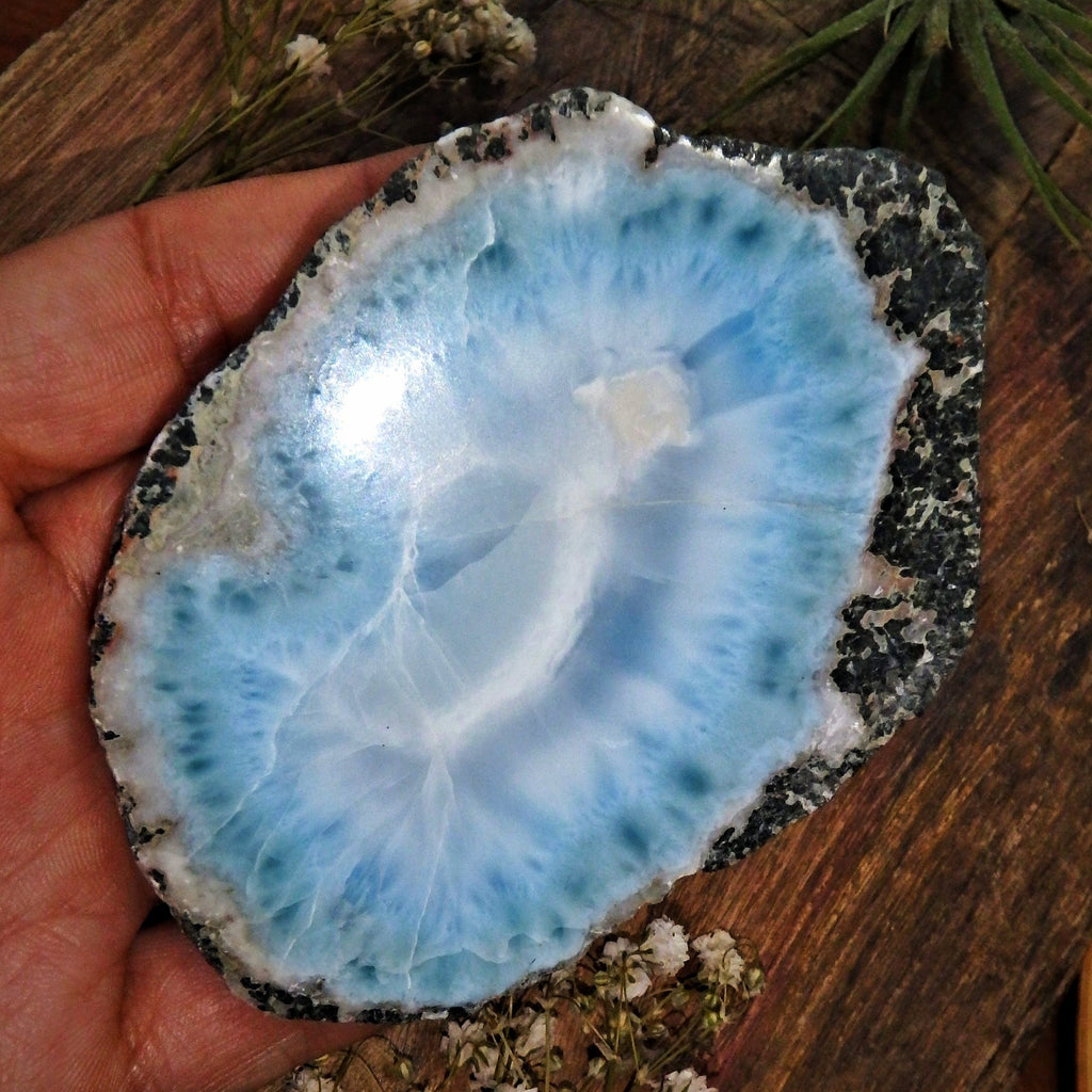 Fantastic High Grade Complete Larimar Specimen Partially Polished From The Dominican - Earth Family Crystals