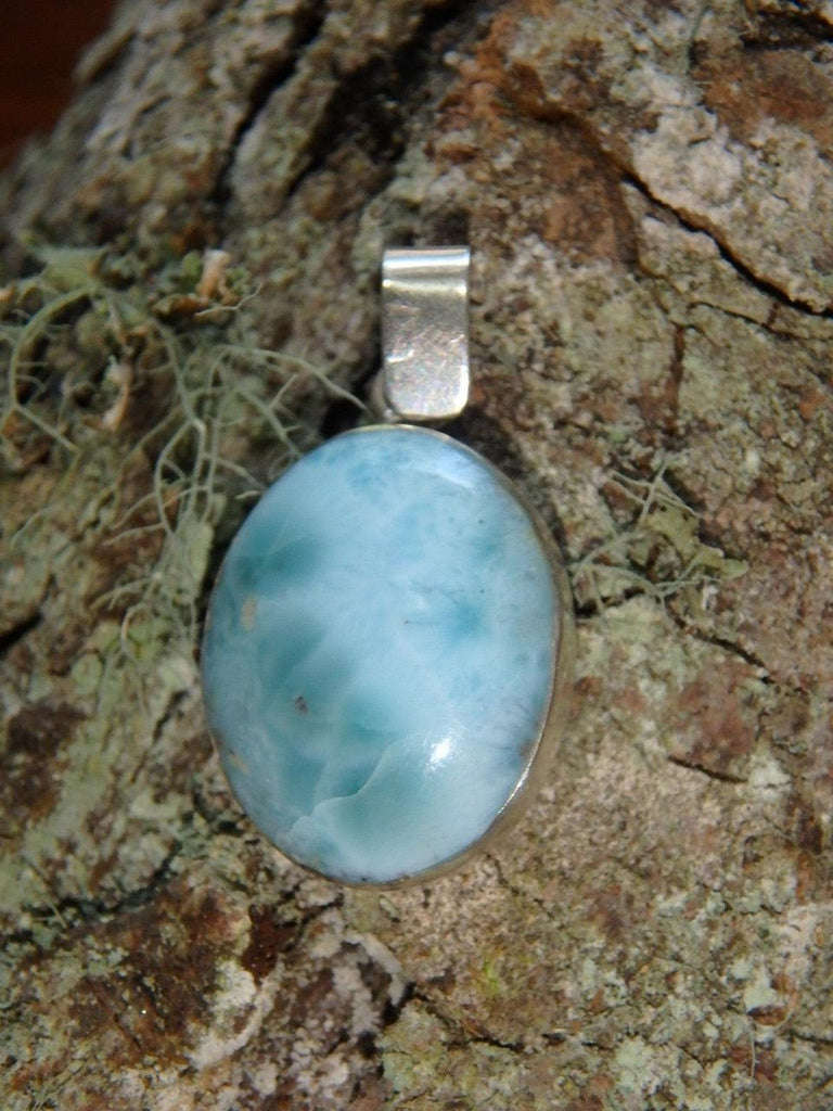 Soothing Blue Waters Larimar Pendant in Sterling Silver (Includes Silver Chain) - Earth Family Crystals