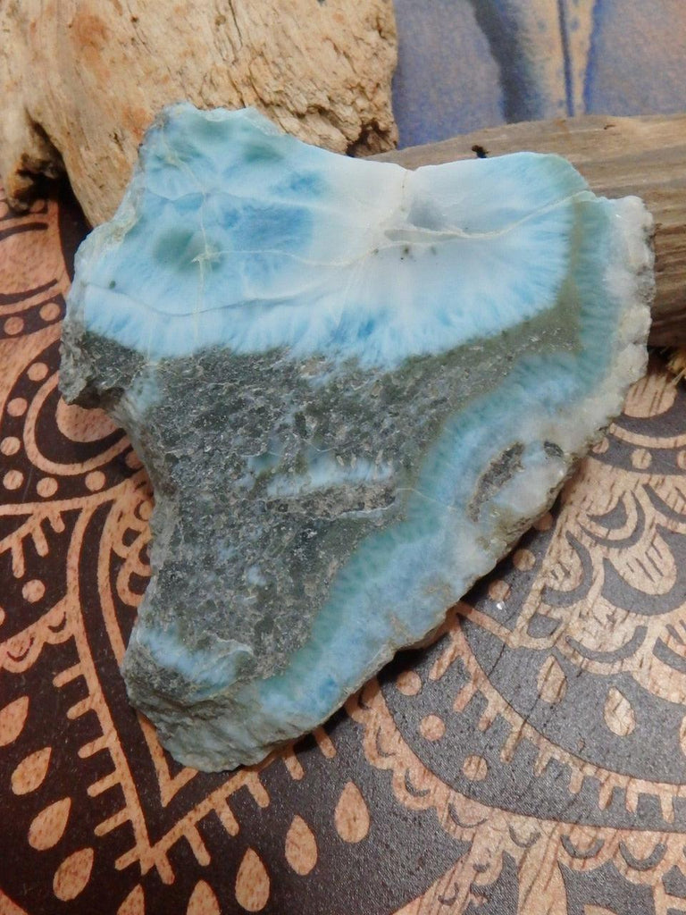 Lovely Deep Blue & Creamy Larimar Partially Polished Free Form Specimen - Earth Family Crystals