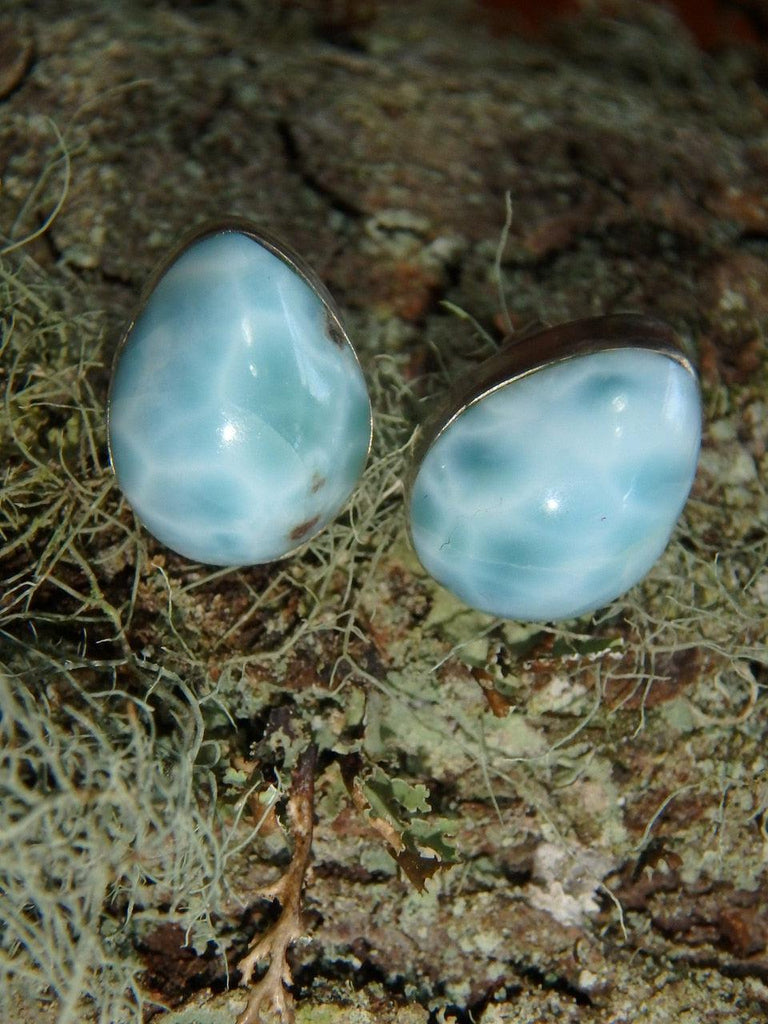 Fantastic Caribbean Blue Larimar Stud Earrings in Sterling Silver 2 - Earth Family Crystals