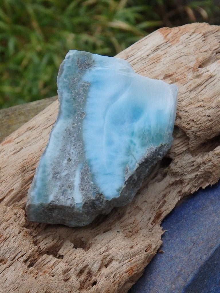 Lovely Blue & White Partially Polished Larimar Hand Held Specimen - Earth Family Crystals