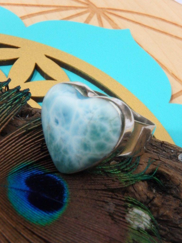 Amazing Heart Larimar Ring In Sterling Silver (Size 6.5) - Earth Family Crystals