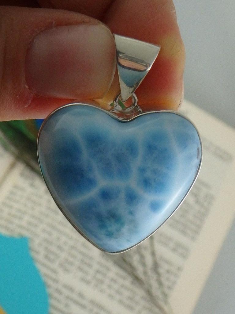 Fascinating Blue Heart Larimar Gemstone Pendant In Sterling Silver (Includes Silver Chain) - Earth Family Crystals