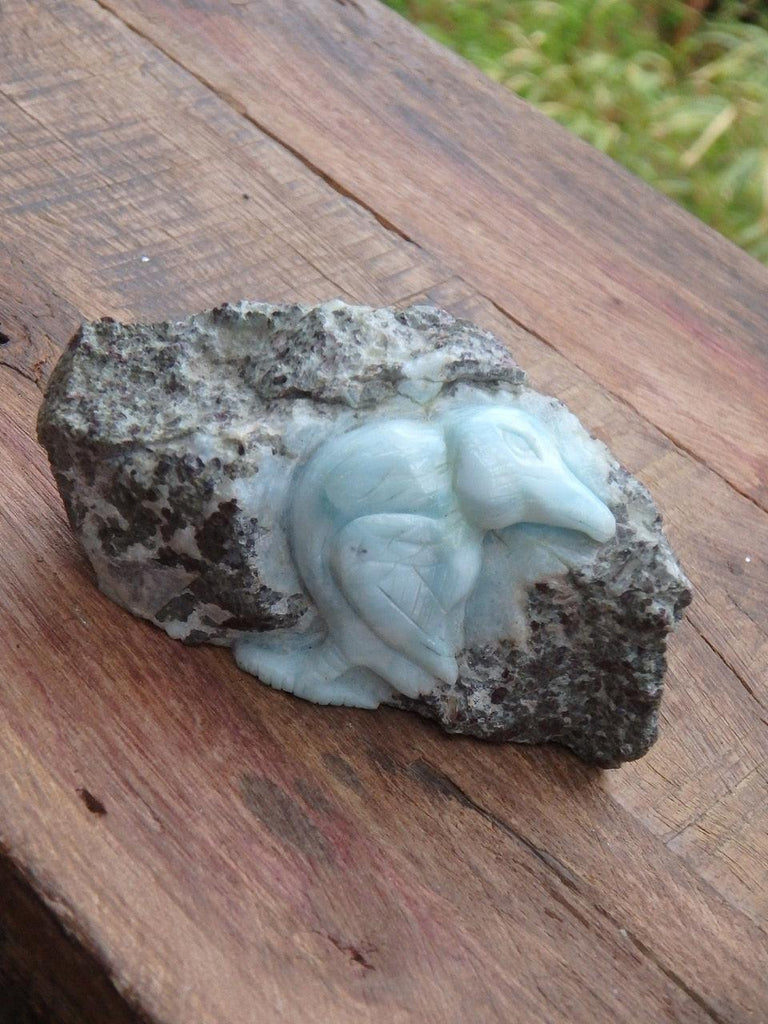 Hand Carved! Amazingly Intricate Bird Larimar Display Specimen - Earth Family Crystals