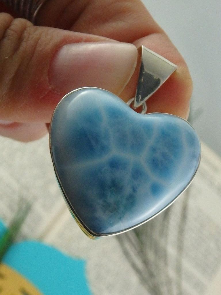 Fascinating Blue Heart Larimar Gemstone Pendant In Sterling Silver (Includes Silver Chain) - Earth Family Crystals