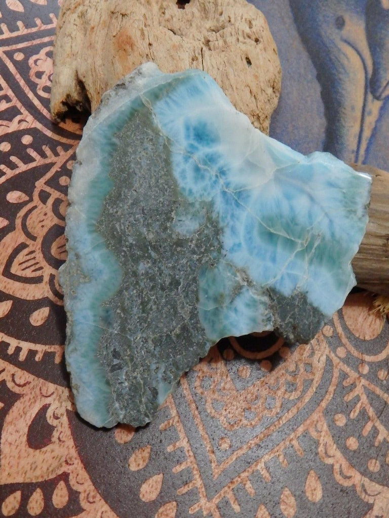 Lovely Deep Blue & Creamy Larimar Partially Polished Free Form Specimen - Earth Family Crystals
