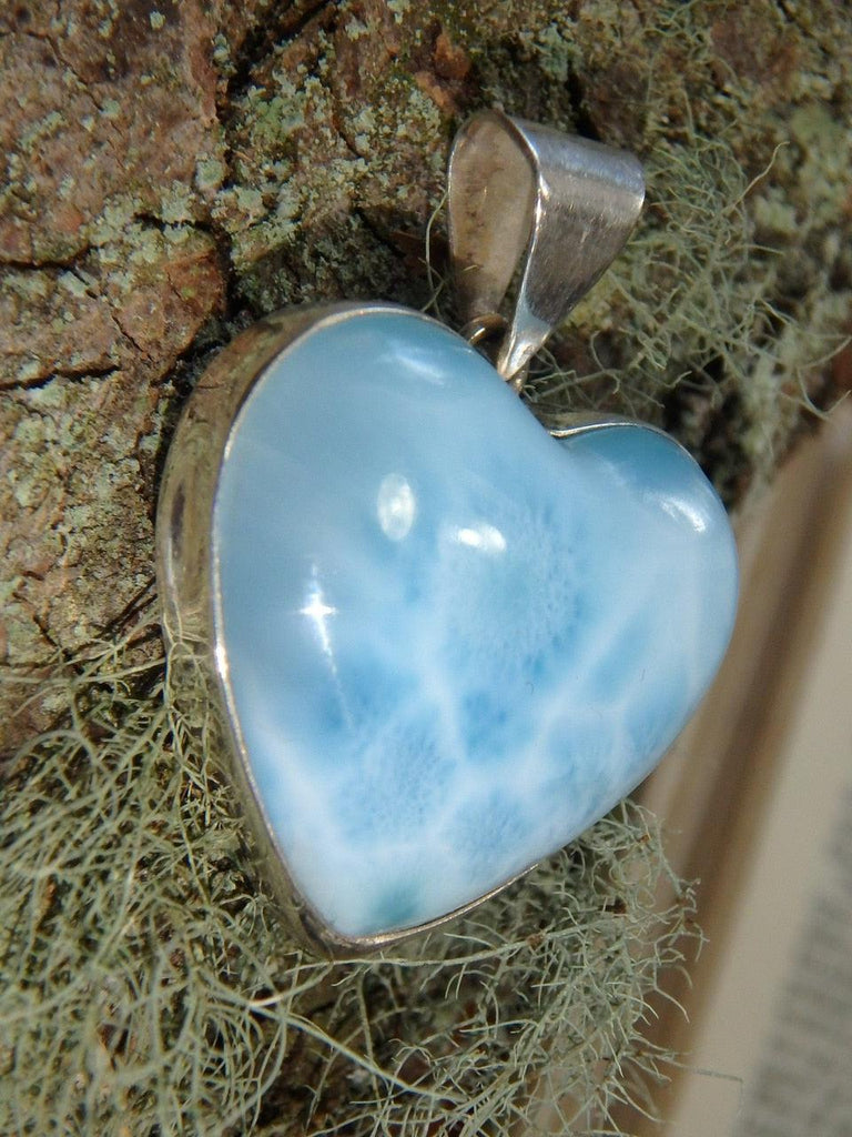 Large Lush Blue Larimar Heart Pendant in Sterling Silver (Includes Silver Chain) REDUCED - Earth Family Crystals