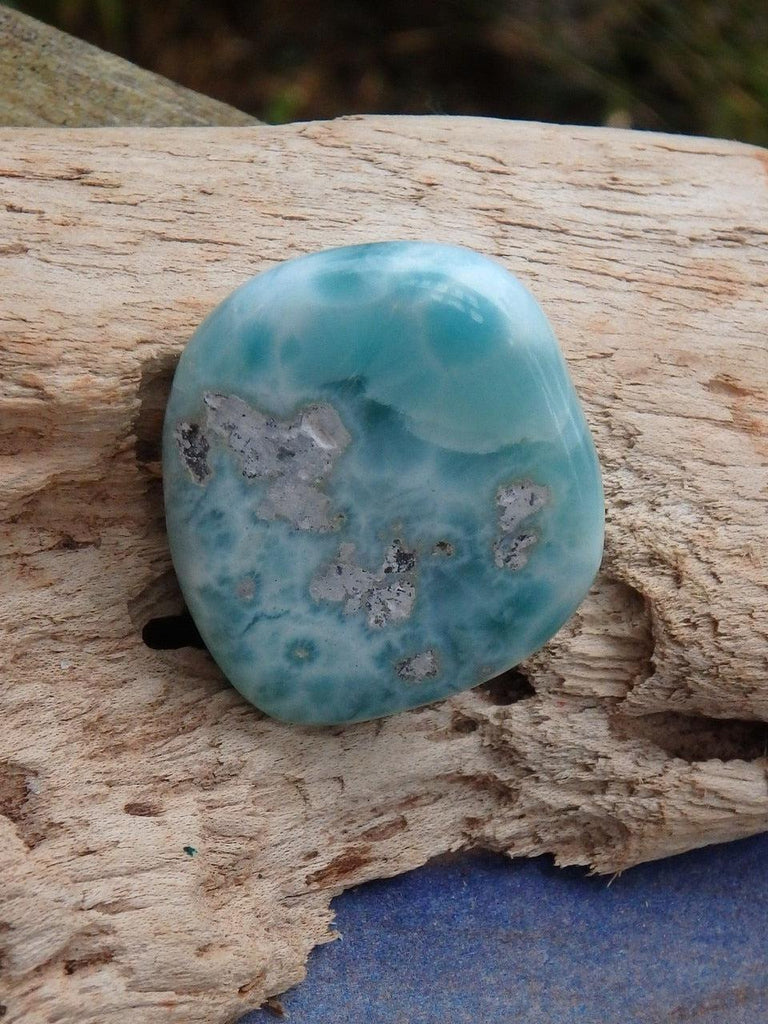 Pretty Flower Patterns Smooth Larimar Hand Held Specimen - Earth Family Crystals