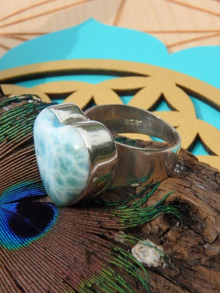 Amazing Heart Larimar Ring In Sterling Silver (Size 6.5) - Earth Family Crystals