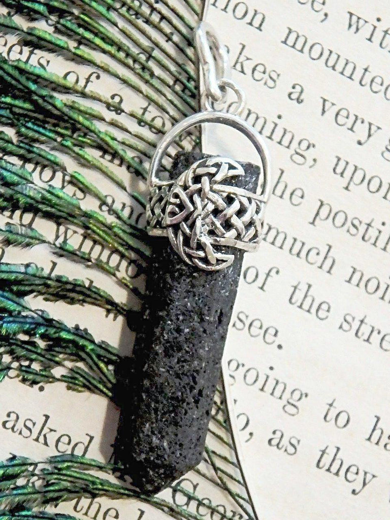 Crescent Moon & Lava Stone Point Pendant in Sterling Silver (Includes Silver Chain) - Earth Family Crystals