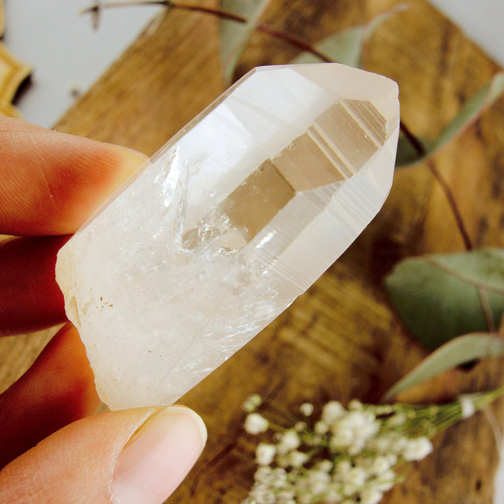 High Vibe Handheld Lemurian Seed Quartz Point With Natural Barcode Etching From Brazil #3 - Earth Family Crystals