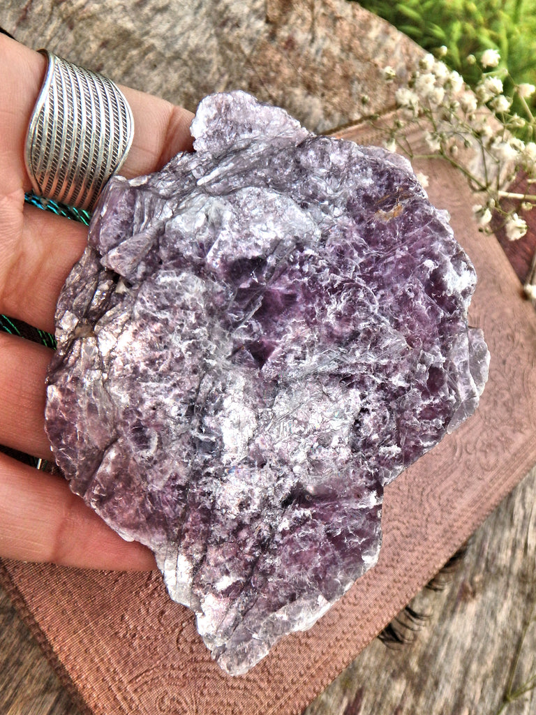 Gorgeous Shine Lilac Lepidolite Flat Specimen Ideal for Body Layouts1 - Earth Family Crystals