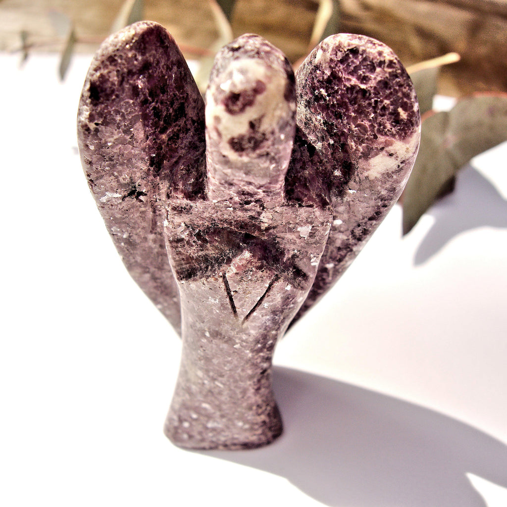 Shimmering Lilac Lepidolite Standing Angel Carving From Brazil - Earth Family Crystals