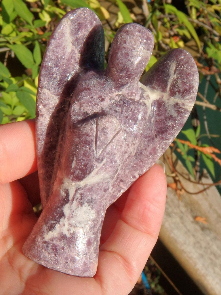 Sparkly Lepidolite Angel Carving With Pink Tourmaline Inclusions - Earth Family Crystals