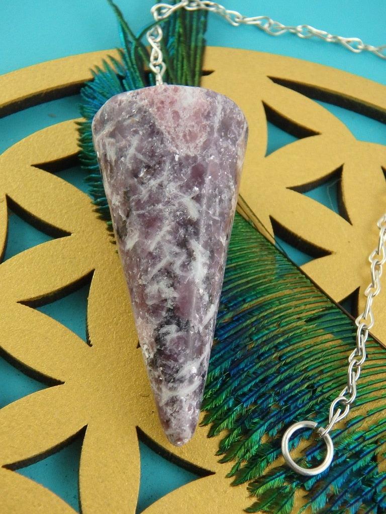 Lovely Lilac Lepidolite & Pink Tourmaline Inclusions Pendulum - Earth Family Crystals