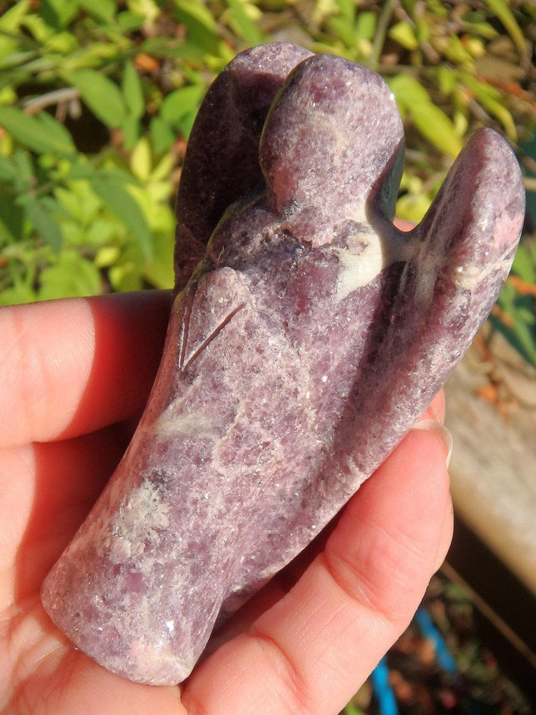 Sparkly Lepidolite Angel Carving With Pink Tourmaline Inclusions - Earth Family Crystals
