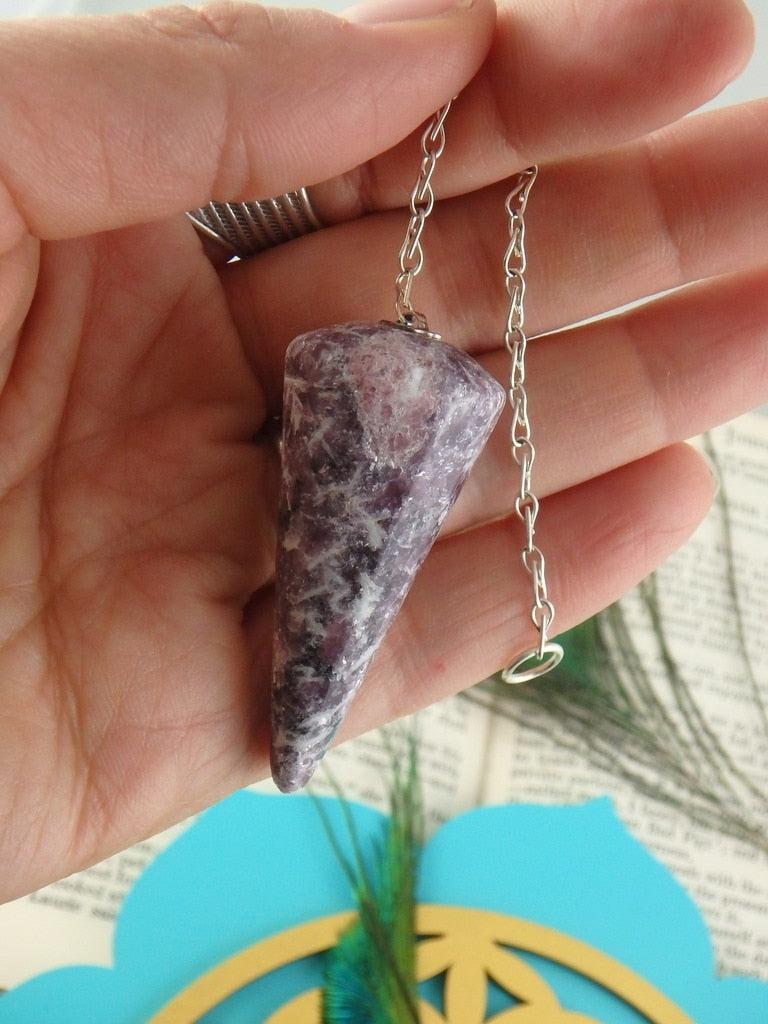 Lovely Lilac Lepidolite & Pink Tourmaline Inclusions Pendulum - Earth Family Crystals