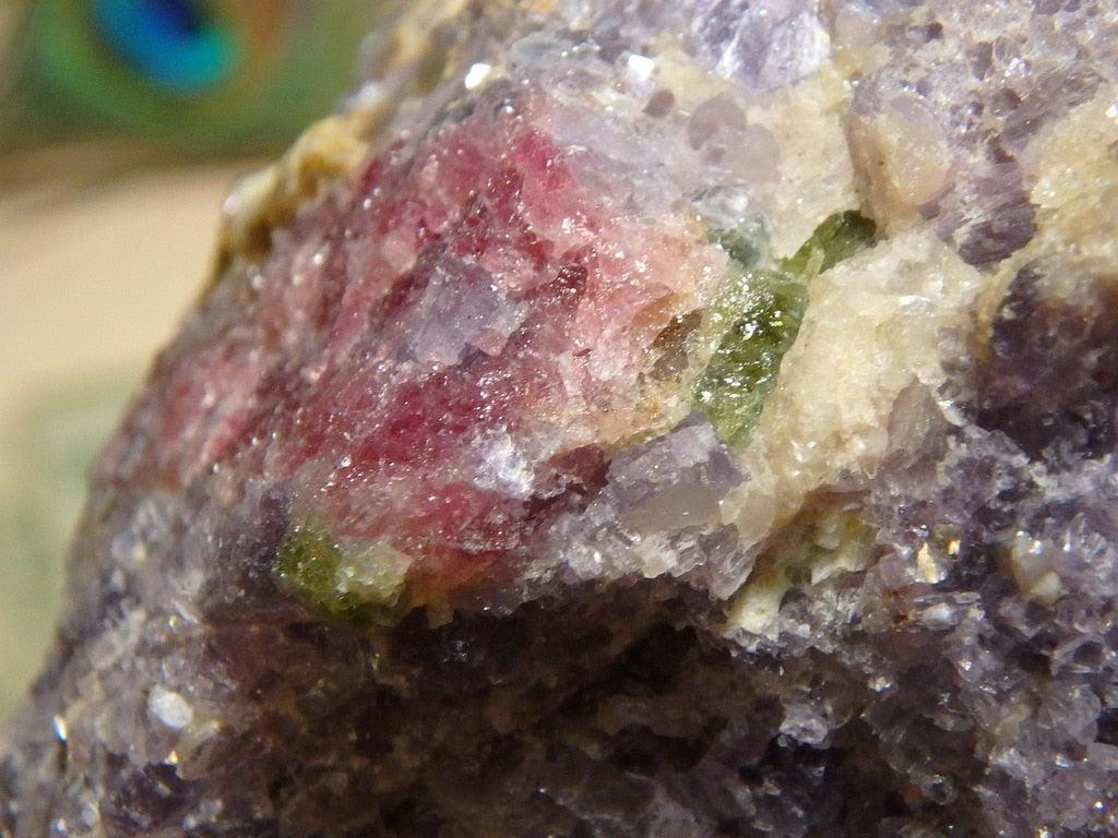 Lipstick Pink & Green TOURMALINE In  LAVENDER LEPIDOLITE SPECIMEN From Brazil - Earth Family Crystals