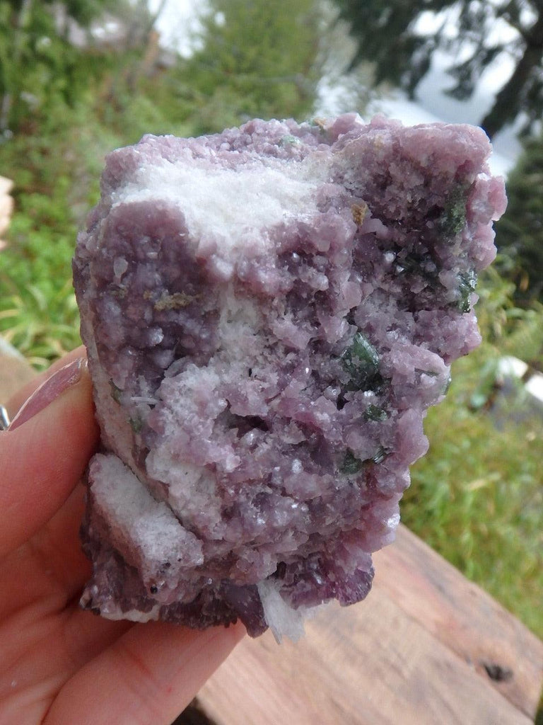 Shimmering Large Lilac Lepidolite With Multi Point Green Tourmaline Inclusions - Earth Family Crystals