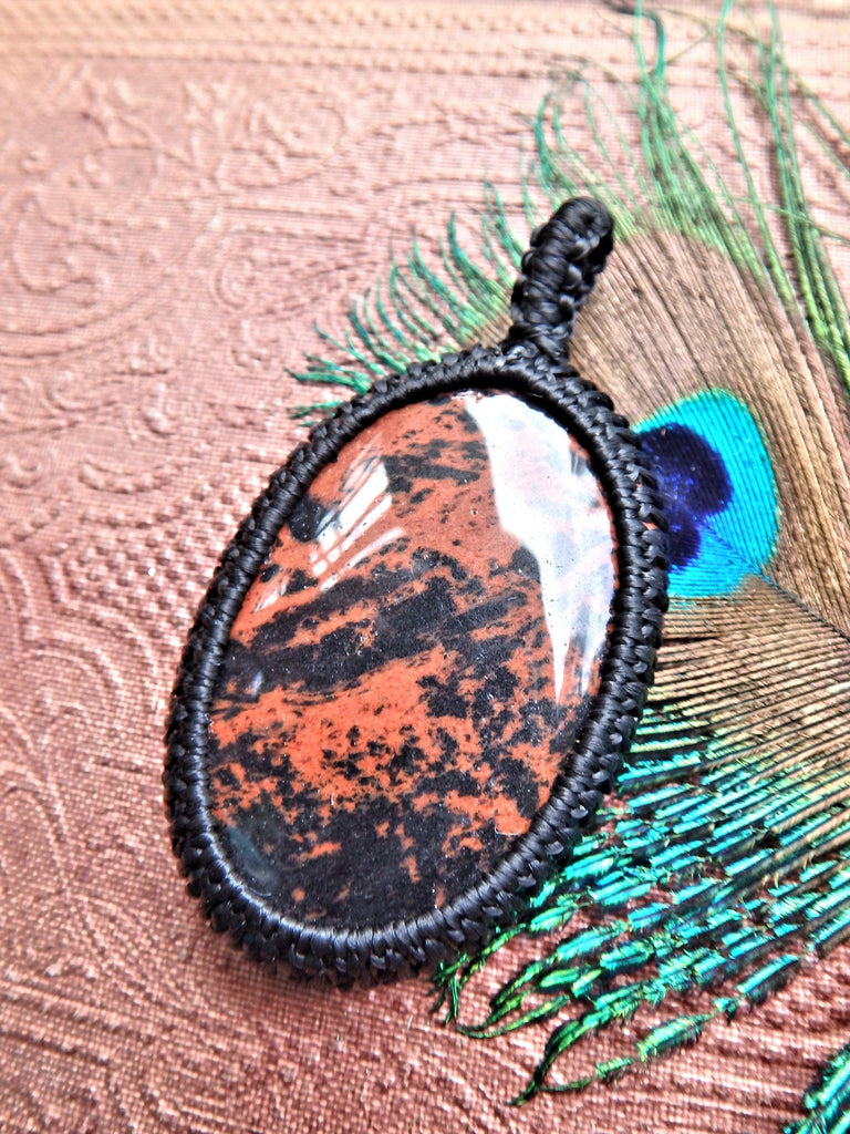 Unique Patterns Mahogany Obsidian  Macrame Wrapped Pendant - Earth Family Crystals