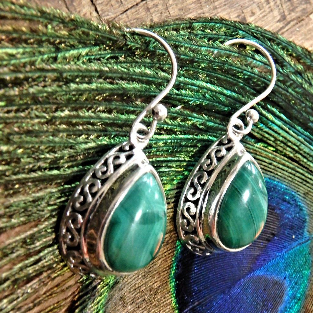 Elegant Green Malachite Sterling Silver Earrings - Earth Family Crystals