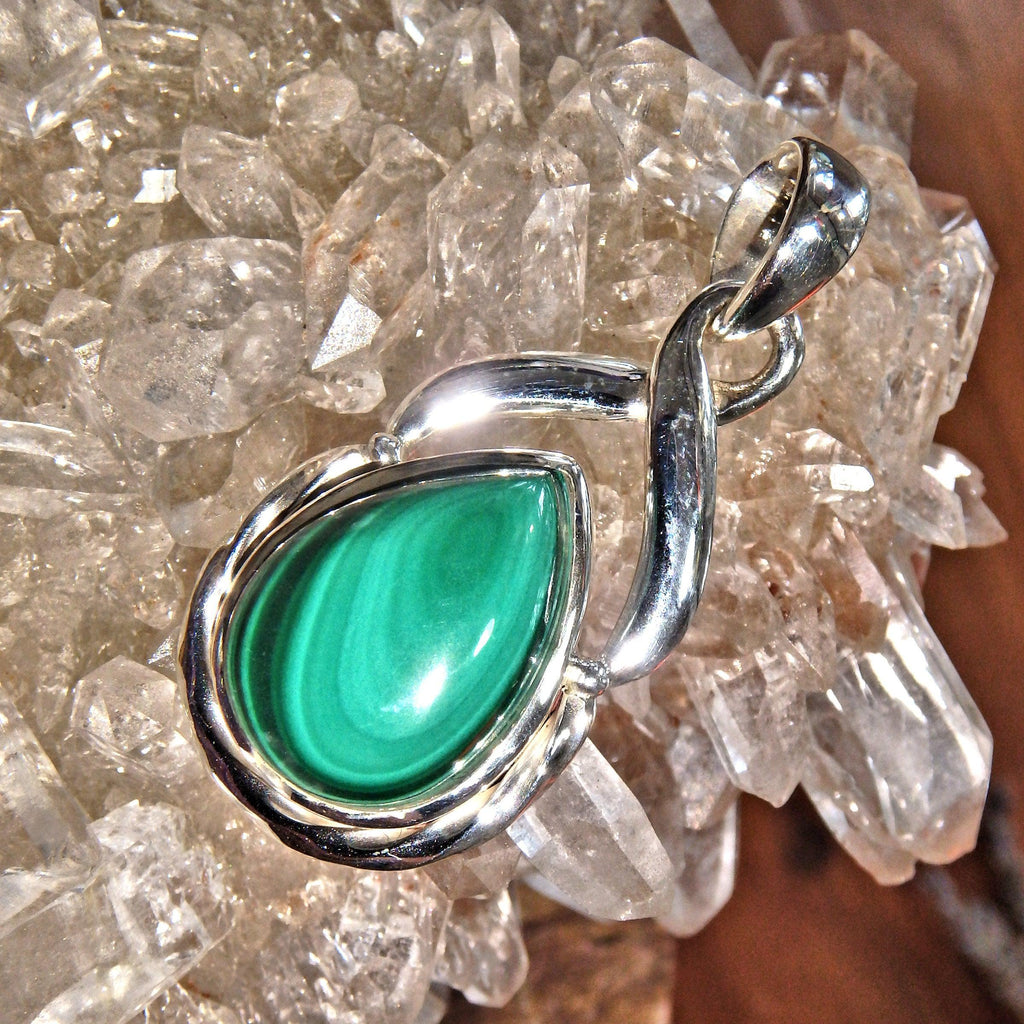Nature Lovers Green Malachite  Pendant in Sterling Silver (Includes Silver Chain) - Earth Family Crystals
