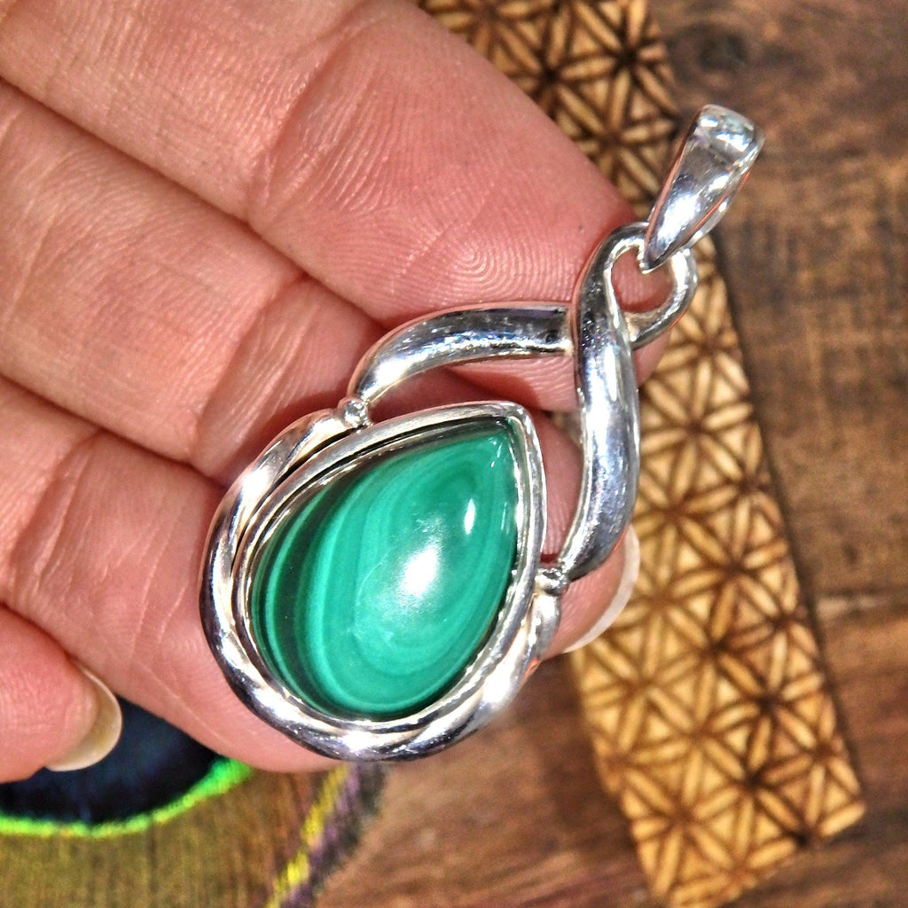 Nature Lovers Green Malachite  Pendant in Sterling Silver (Includes Silver Chain) - Earth Family Crystals