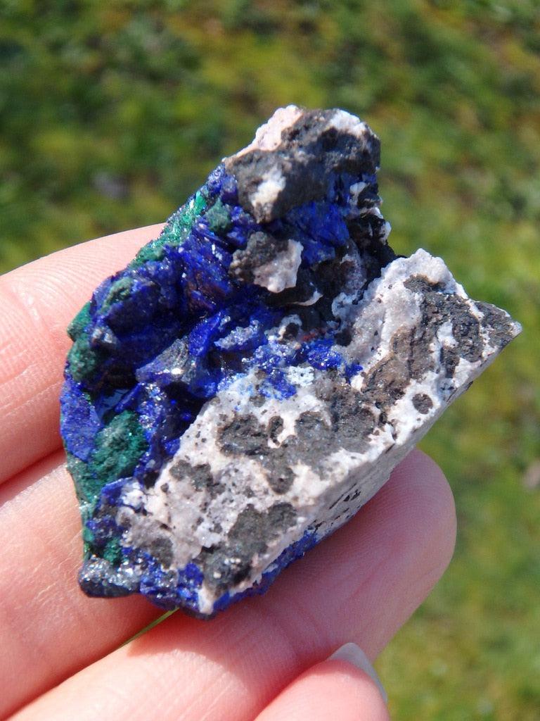 Rare! Pretty Dark Blue Azurite Crystal with Silky Green Malachite on Matrix - Earth Family Crystals
