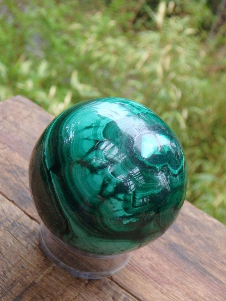 Impressive Green Swirls and Patterns Malachite Sphere Carving - Earth Family Crystals