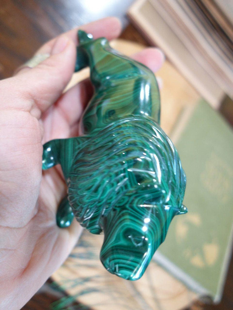 Breathtaking Intricate Large Lion Malachite Carving Specimen - Earth Family Crystals