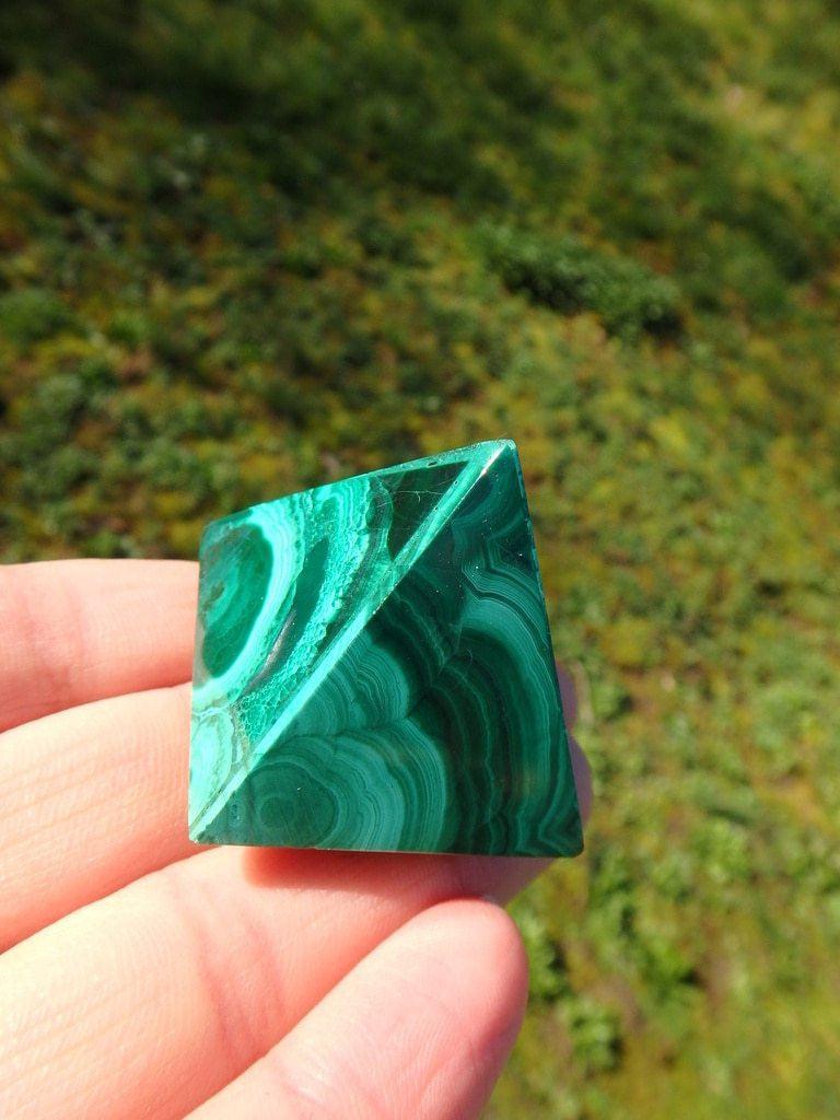 Adorable Rich Green Malachite Pyramid Carving - Earth Family Crystals