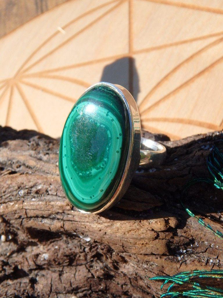 Chunky Green Swirls Malachite Gemstone Ring In Sterling Silver (Size 7) - Earth Family Crystals